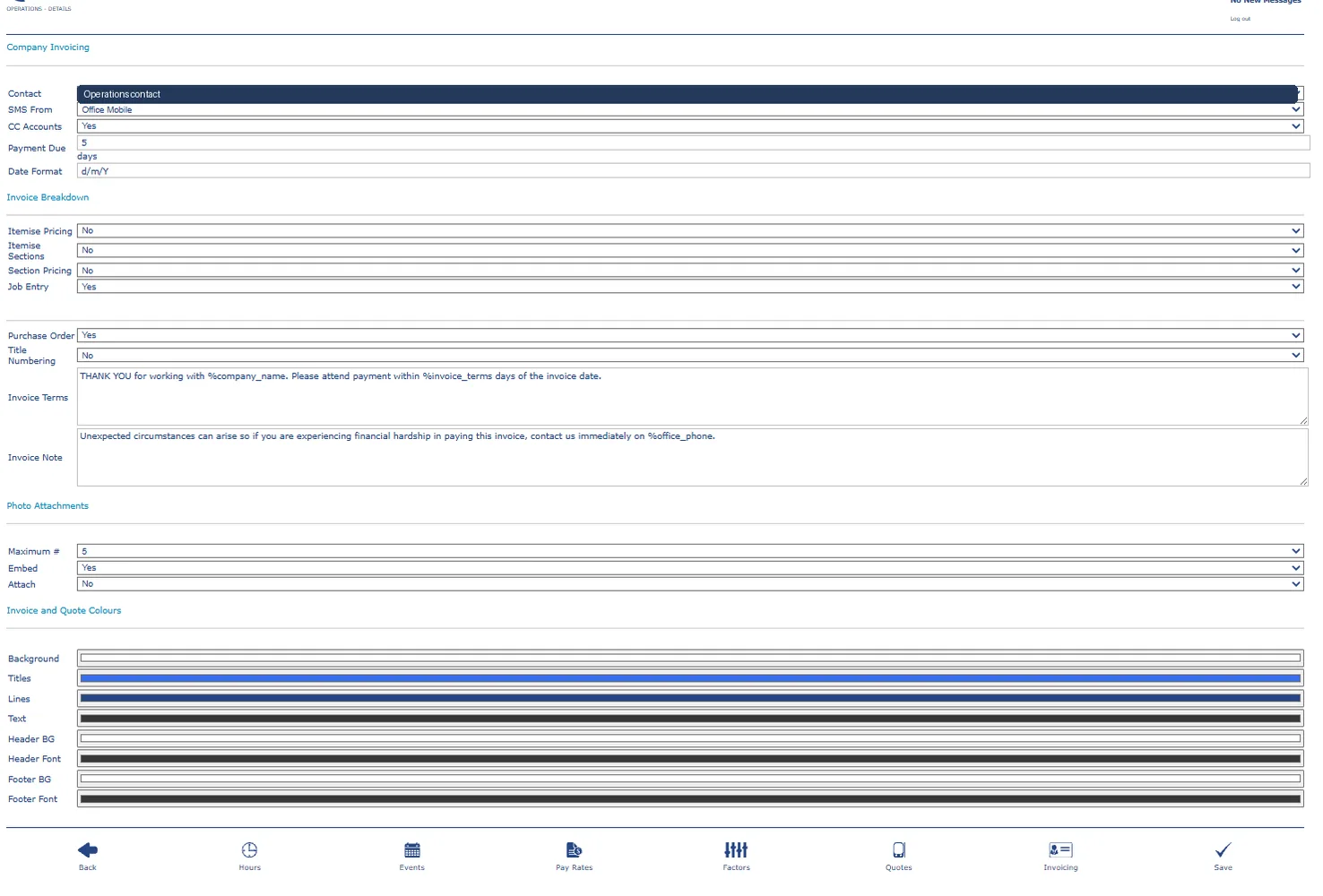 Sanitised RADYS invoicing configuration